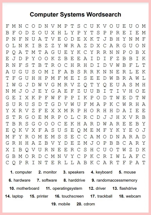 Computer Systems Wordsearch