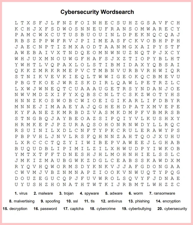 Cybersecurity Wordsearch