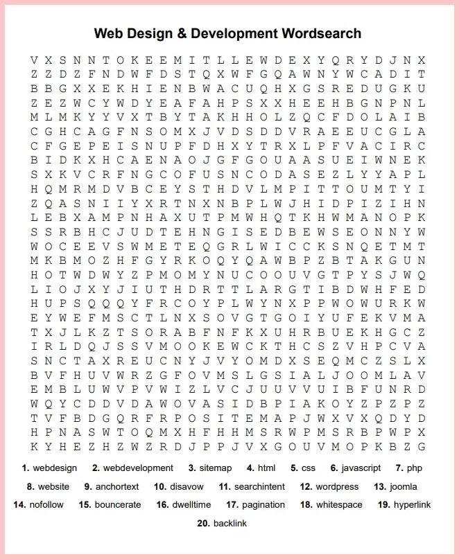 Web Design & Development Wordsearch